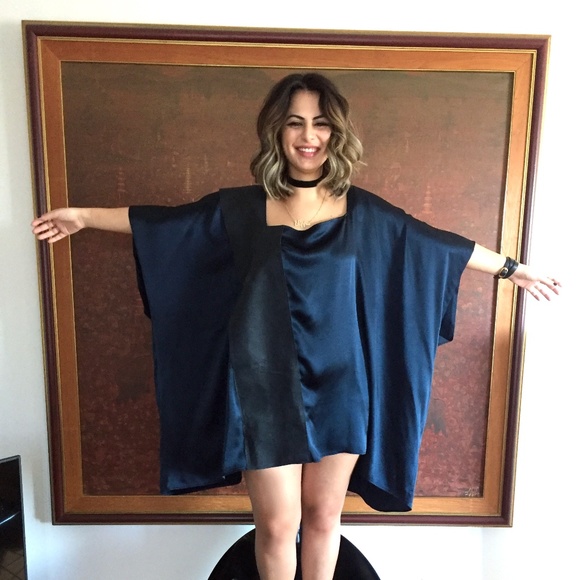 Brand New and one of a Kind Silk and Leather Dress - Picture 4 of 5